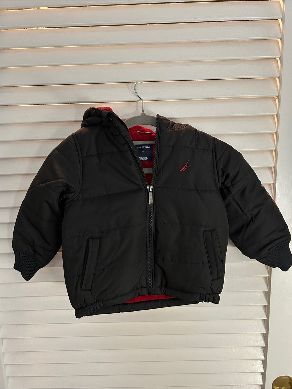 Nautica Kids Black Puffer Jacket with Red Accents